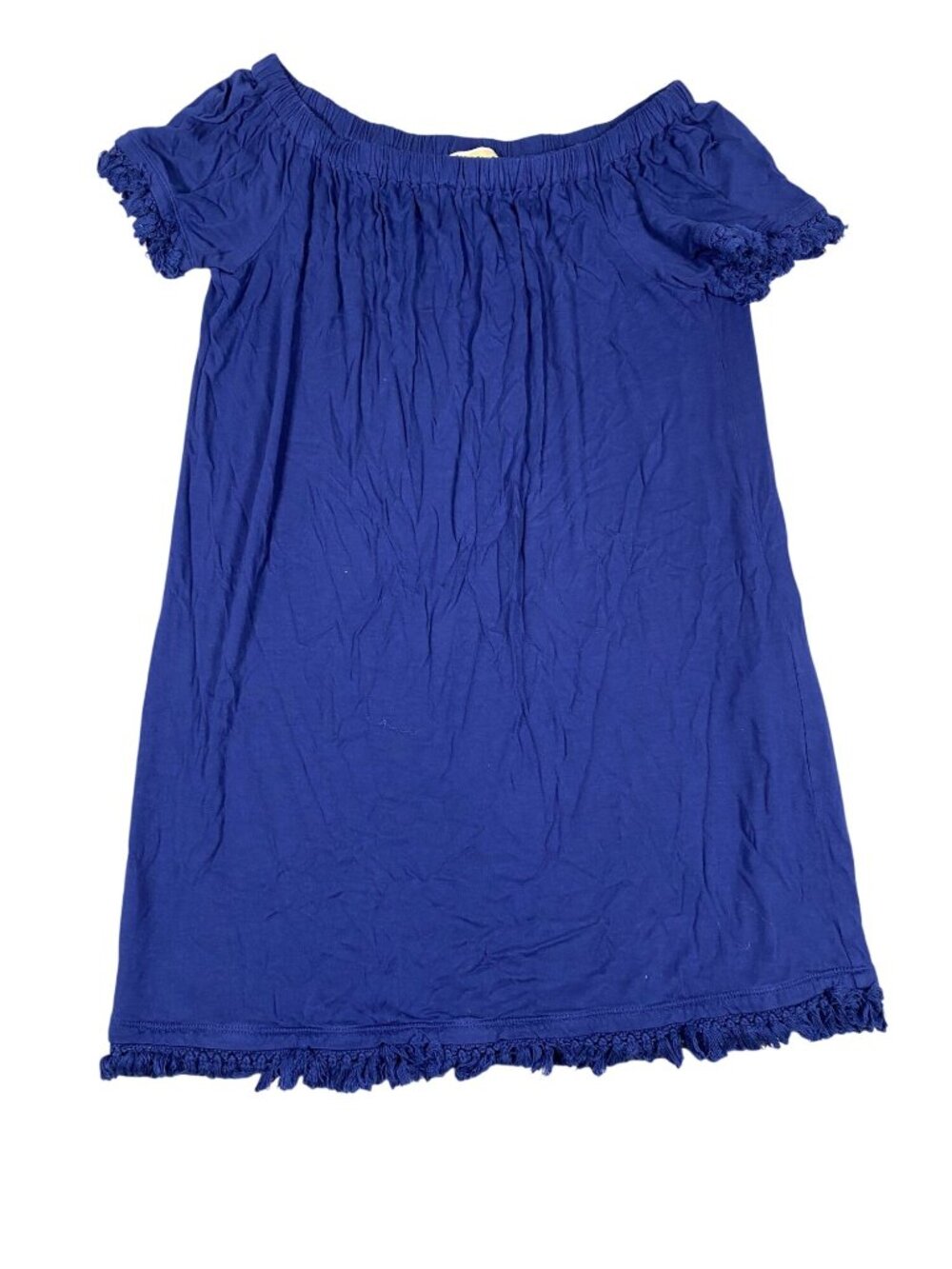 Michael Kors Blue Off-Shoulder Dress Medium Viscose Blend Fringe Trim Womens - Picture 2 of 7